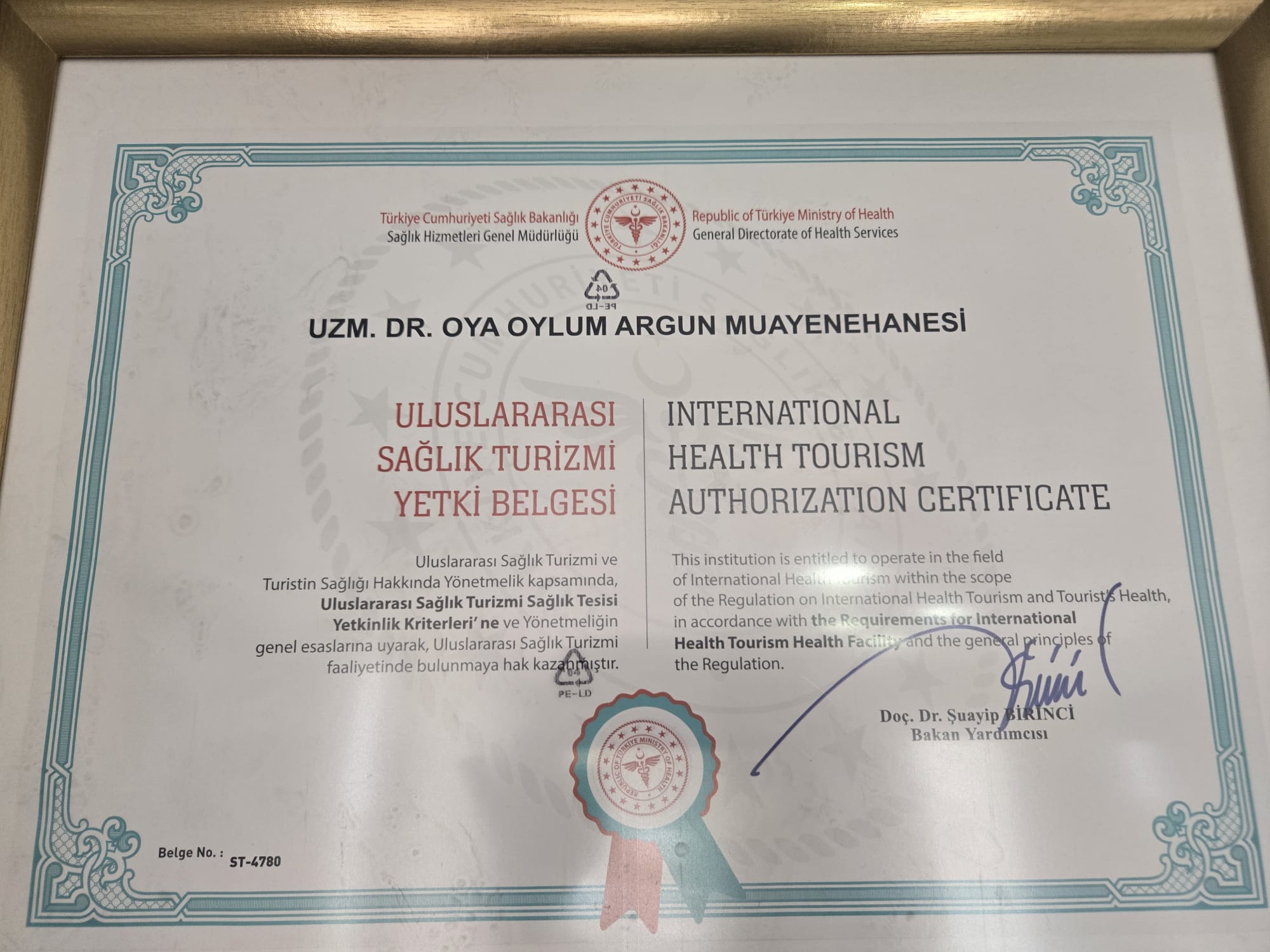International Health Tourism Authorization Certificate — ST-4780